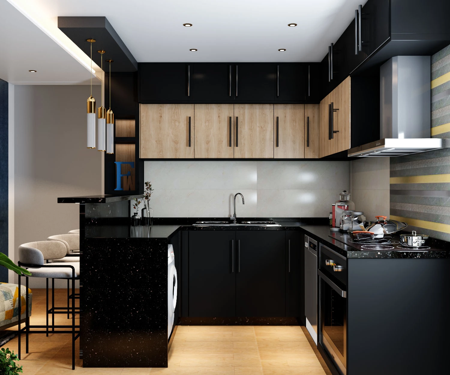 Black oak color wood kitchen